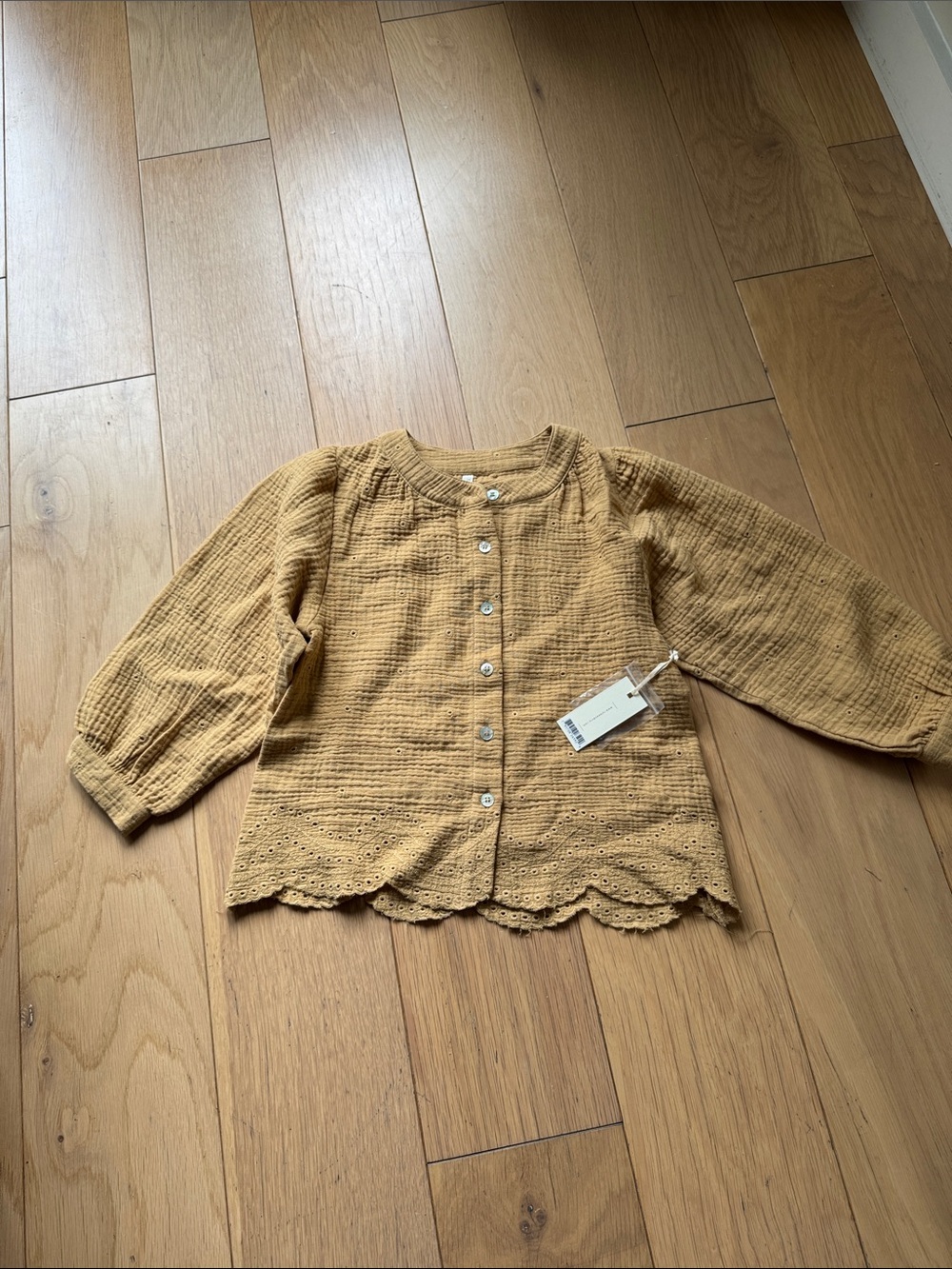 Rylee + Cru Tan Button-Front Cotton Blouse
